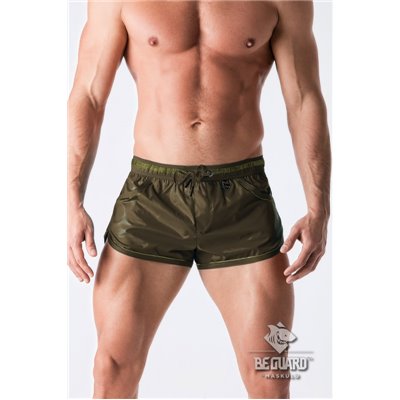 Maskulo - BeGuard Nylon Club Shorts with Foil Piping Details Olive