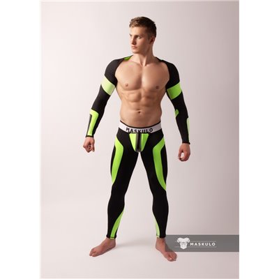 MASKULO - Men's Fetish Leggings Codpiece Zipped Rear Neon Green