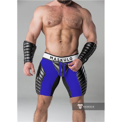 MASKULO - Men's Fetish Shorts Codpiece Zippered rear Full Thigh Pads Royal Blue