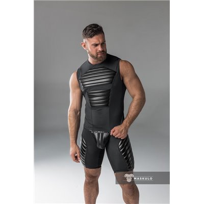 MASKULO - Men's Fetish Tank Top Spandex Front Pads Black