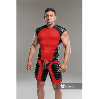 MASKULO - Men's Fetish Top Spandex Shoulder Lacing Red