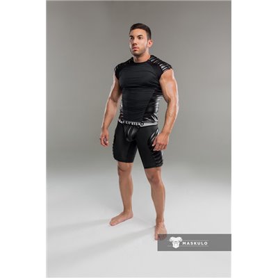 MASKULO - Men's Fetish Top Spandex Shoulder Lacing Black