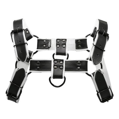 Addikt Smooth Leather Bulldog Harness: Black & White