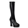 Electra Platform Heel Boot Black Faux Leather 5" Heel