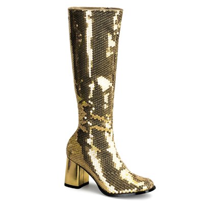 Spectacul Sequin Knee Boot Gold 3" Heel