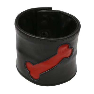 Addikt Leather Puppy Bone Wristwallet: Black & Red
