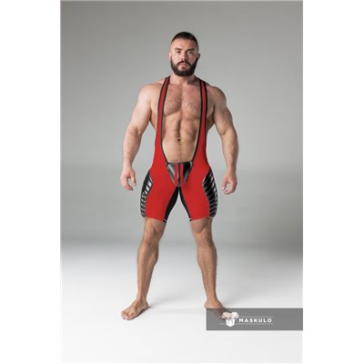 MASKULO - Wrestling Singlet Codpiece full thigh Pads Red