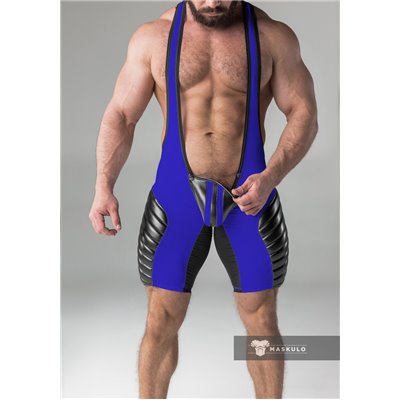 MASKULO - Wrestling Singlet Codpiece full thigh Pads Royal Blue