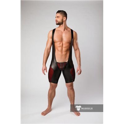 MASKULO - Color-Under Men's Fetish Wrestling singlet Zipped rear Red