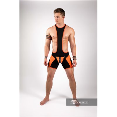 MASKULO - Men's Fetish Wrestling Singlet Codpiece Neon Orange