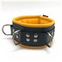 Leather collar - padding - 3D ring - Black/Yellow