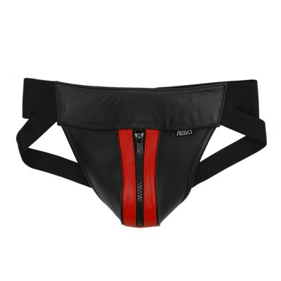 Addikt Leather Jockstrap Zip: Black & Red