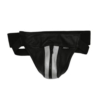 Addikt Leather Jockstrap Zip: Black & Red