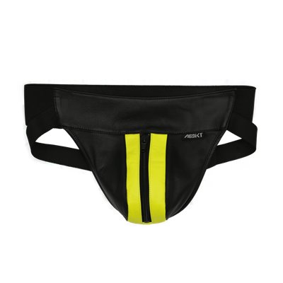 Addikt Leather Jockstrap Zip: Black & Yellow