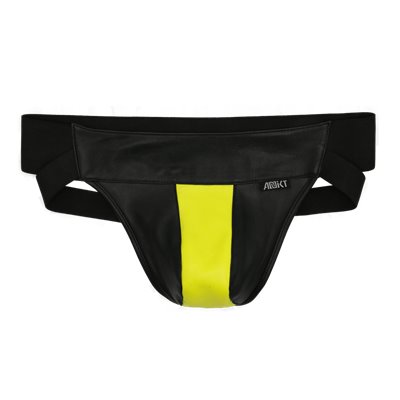 Addikt Leather Jockstrap: Black & Yellow